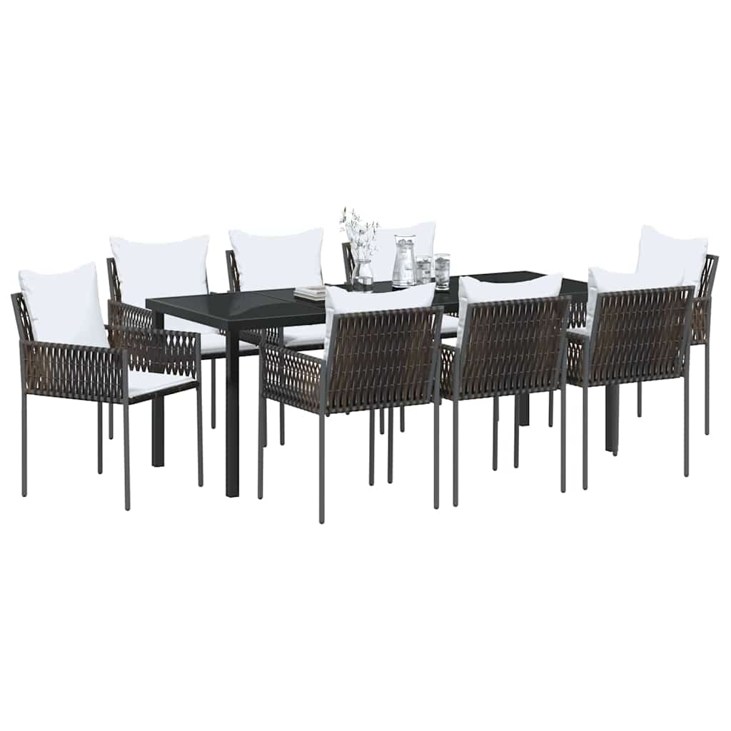 Tuin eettafelset 9 pcs Bruin en zwart PE Rattan – afbeelding 3