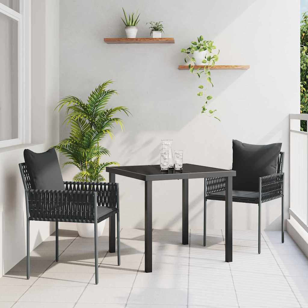 Tuin eettafelset 3 pcs Zwart en Grijs PE Rattan – afbeelding 1