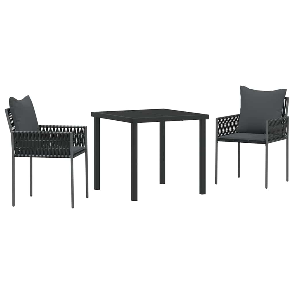 Tuin eettafelset 3 pcs Zwart en Grijs PE Rattan – afbeelding 2
