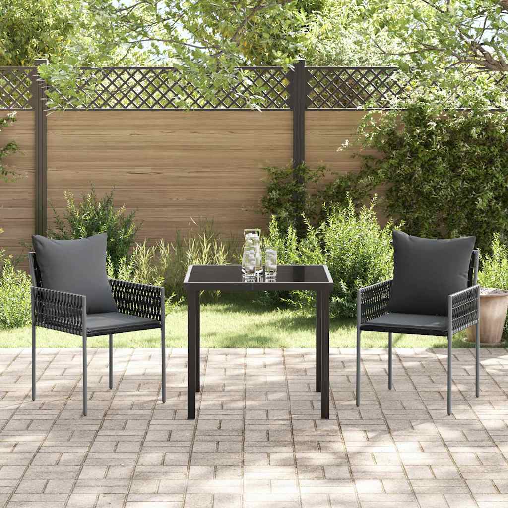 Tuin eettafelset 3 pcs Zwart en Grijs PE Rattan – afbeelding 4