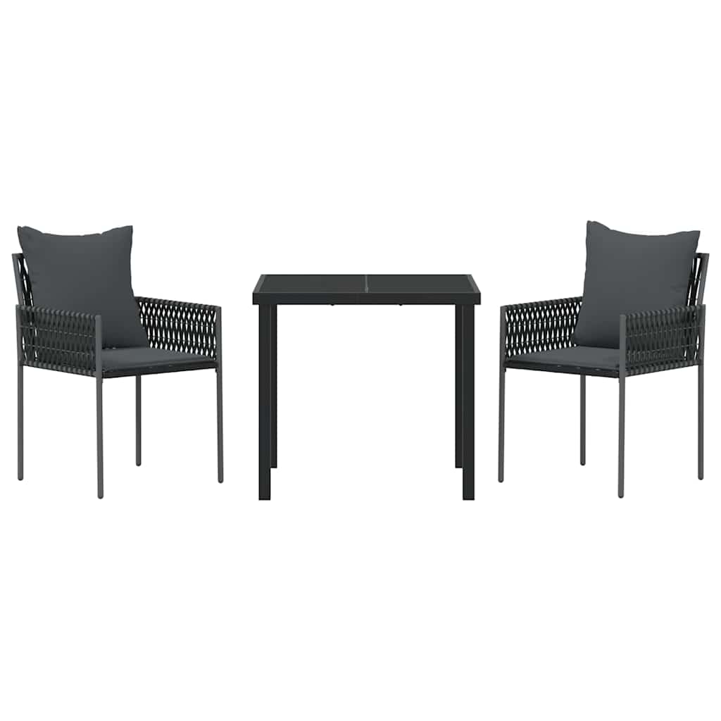 Tuin eettafelset 3 pcs Zwart en Grijs PE Rattan – afbeelding 7