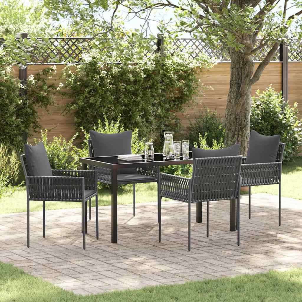 Tuin eettafelset 5 pcs Zwart en Grijs PE Rattan – afbeelding 1