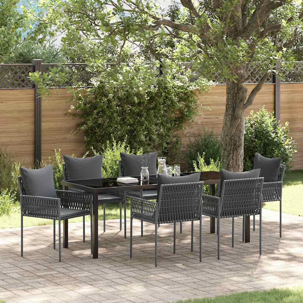 Tuin eettafelset 7 pcs Zwart en Grijs PE Rattan – afbeelding 1