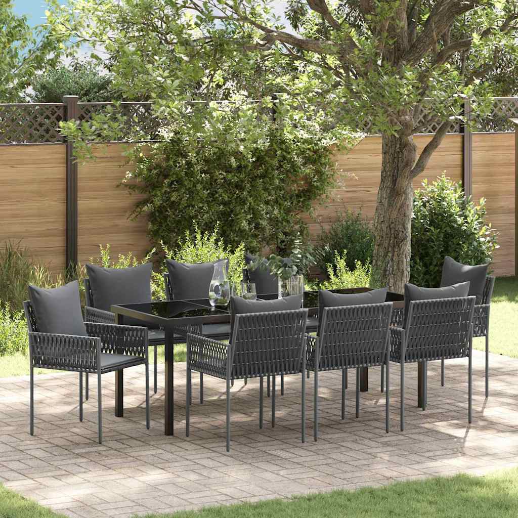 Tuin eettafelset 9 pcs Zwart en Grijs PE Rattan – afbeelding 1