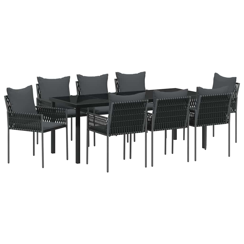Tuin eettafelset 9 pcs Zwart en Grijs PE Rattan – afbeelding 2