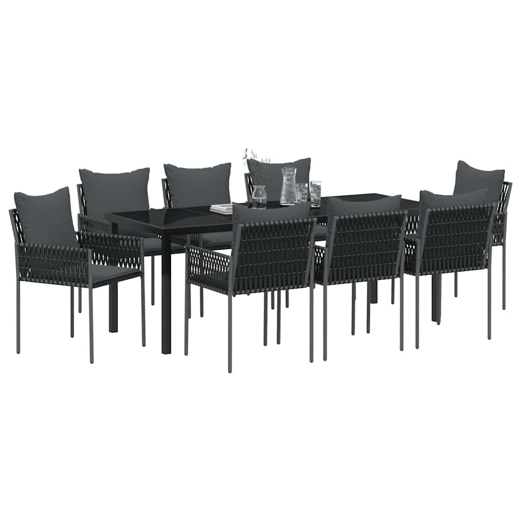 Tuin eettafelset 9 pcs Zwart en Grijs PE Rattan – afbeelding 3