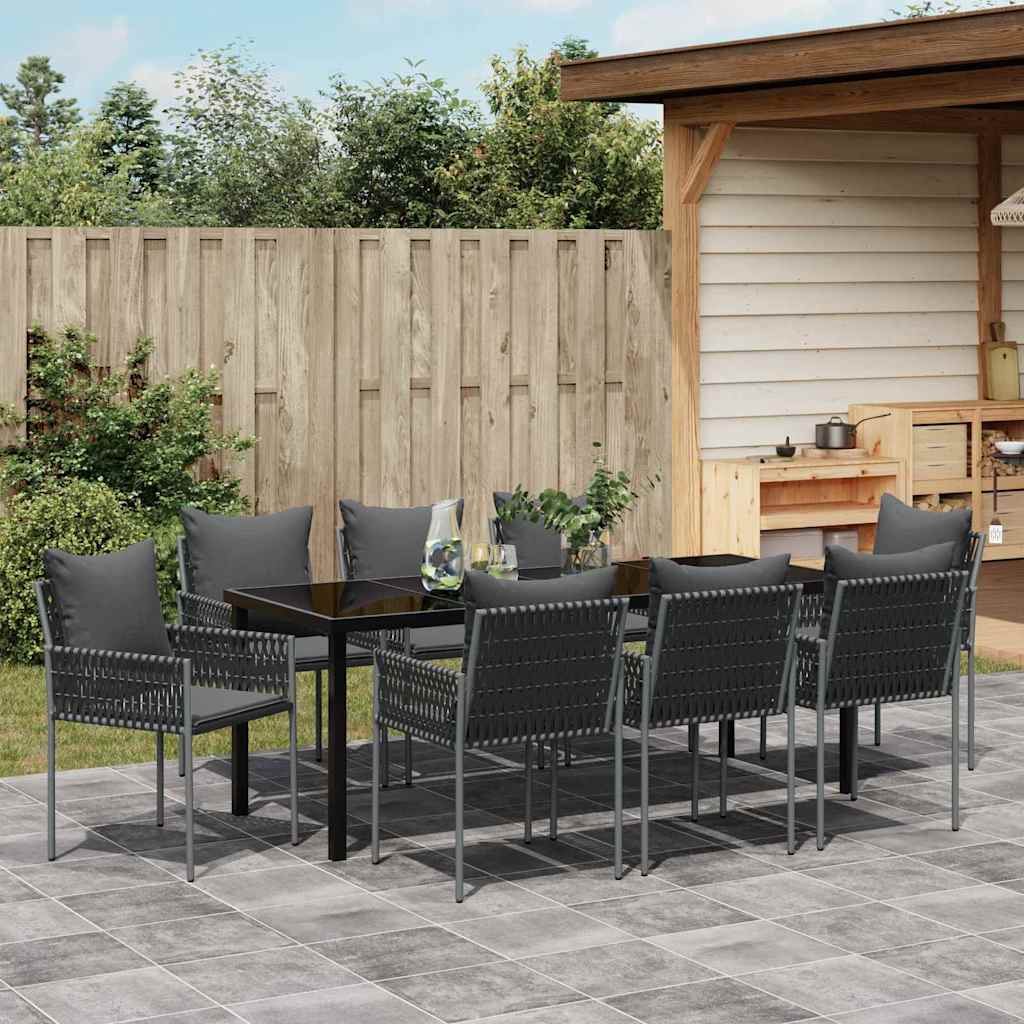 Tuin eettafelset 9 pcs Zwart en Grijs PE Rattan – afbeelding 4