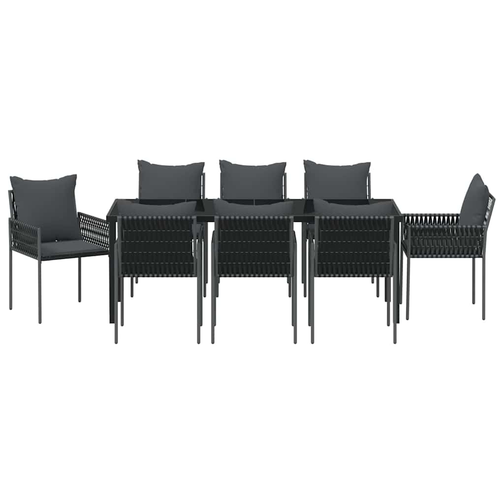 Tuin eettafelset 9 pcs Zwart en Grijs PE Rattan – afbeelding 7