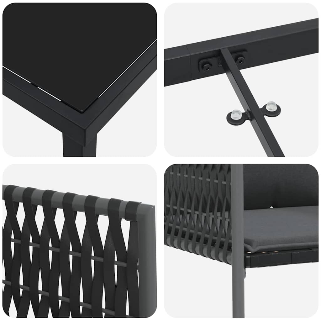 Tuin eettafelset 9 pcs Zwart en Grijs PE Rattan – afbeelding 9