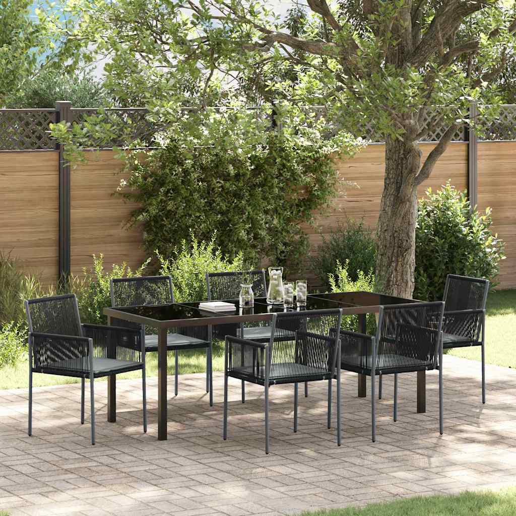 Tuin eettafelset 7 pcs Zwart PE Rattan – afbeelding 1