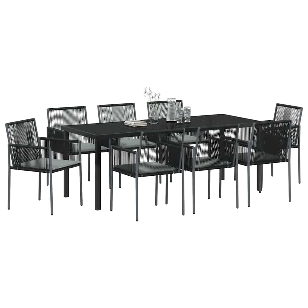 Tuin eettafelset 9 pcs Zwart PE Rattan – afbeelding 3