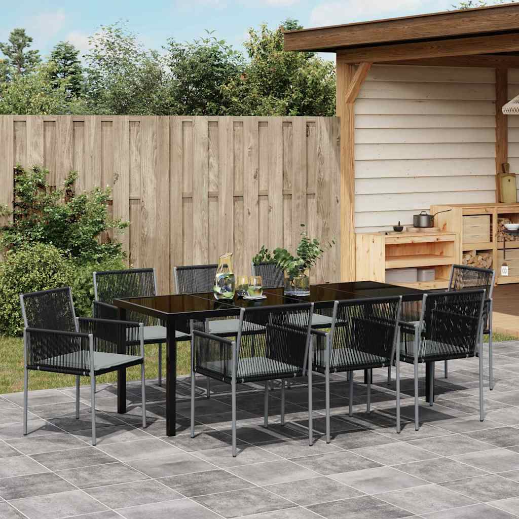 Tuin eettafelset 9 pcs Zwart PE Rattan – afbeelding 4