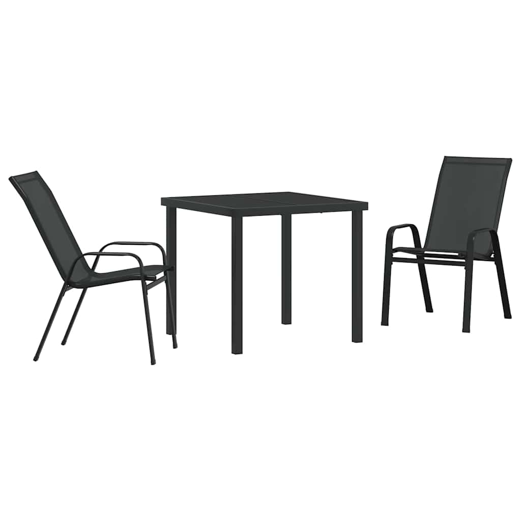 Tuin eettafelset 3 pcs Zwart Poedercoating staal – afbeelding 2