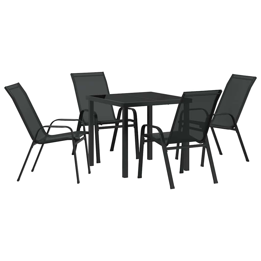 Tuin eettafelset 5 pcs Zwart Poedercoating staal – afbeelding 2