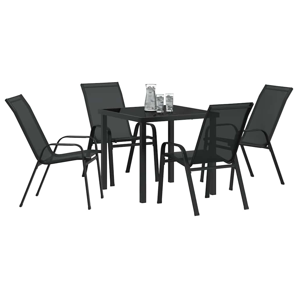 Tuin eettafelset 5 pcs Zwart Poedercoating staal – afbeelding 3