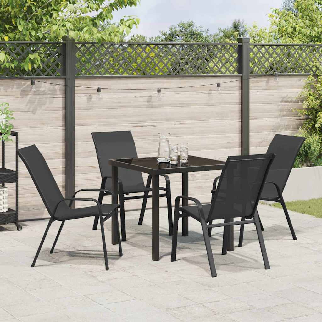 Tuin eettafelset 5 pcs Zwart Poedercoating staal – afbeelding 4