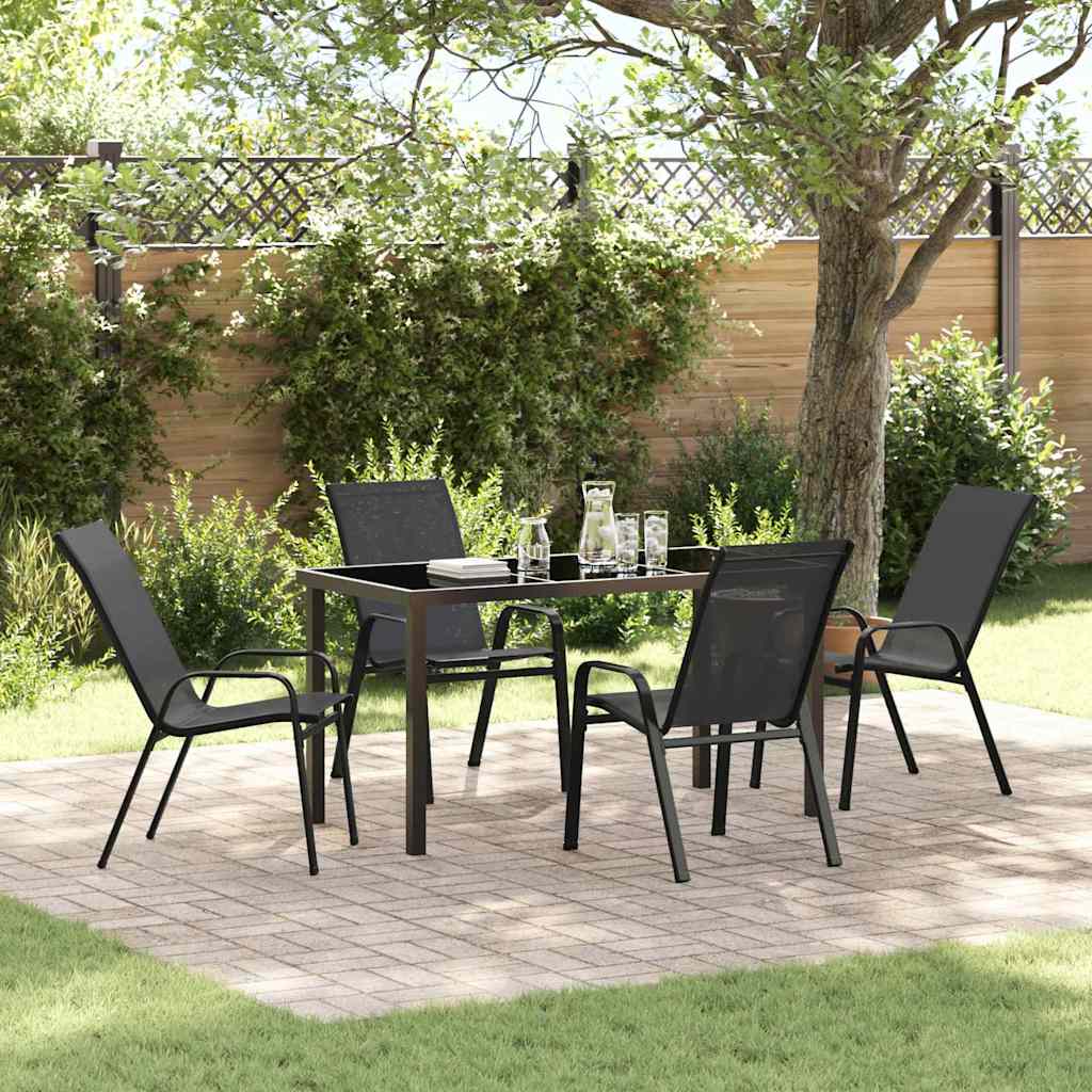 Tuin eettafelset 5 pcs Zwart Poedercoating staal – afbeelding 1