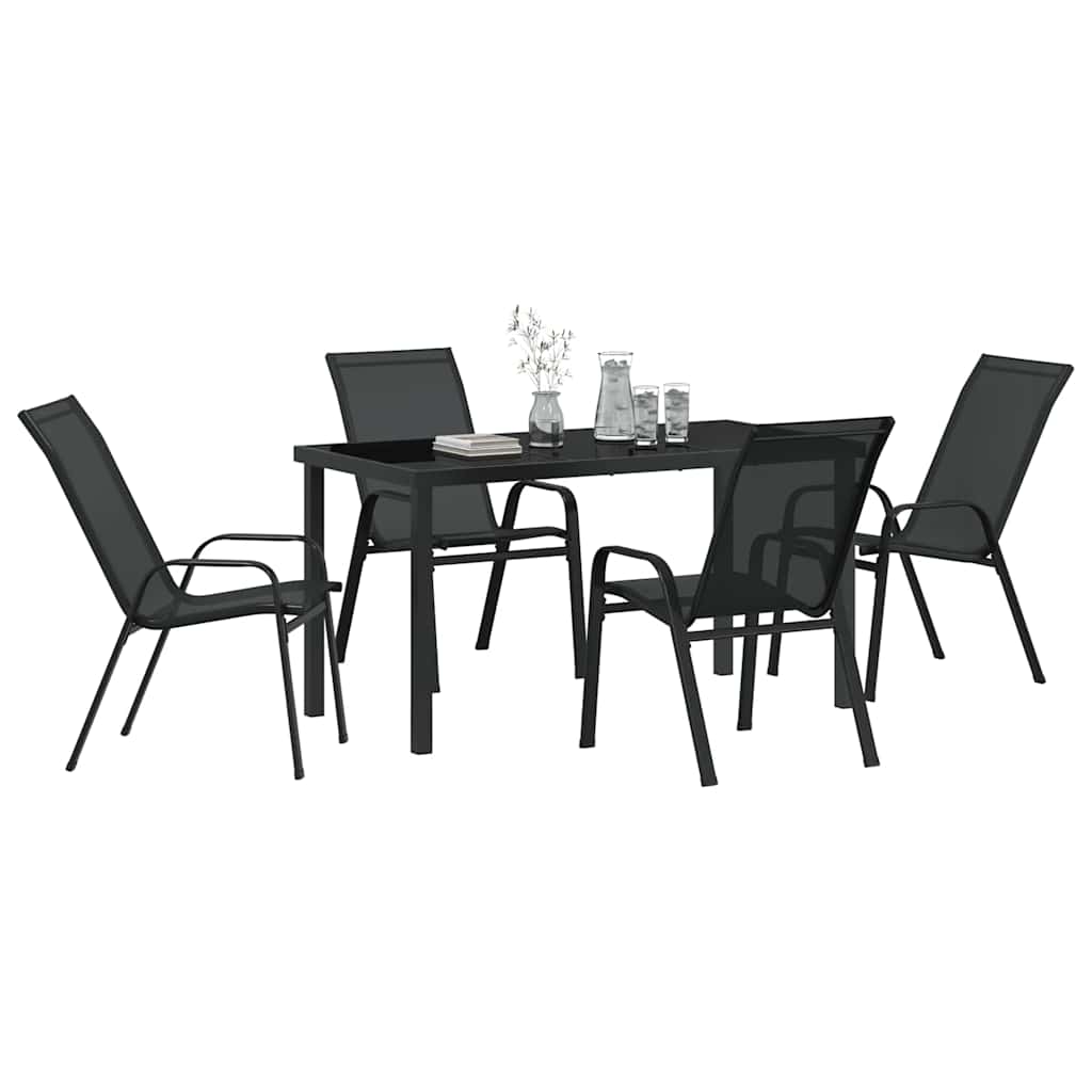 Tuin eettafelset 5 pcs Zwart Poedercoating staal – afbeelding 3