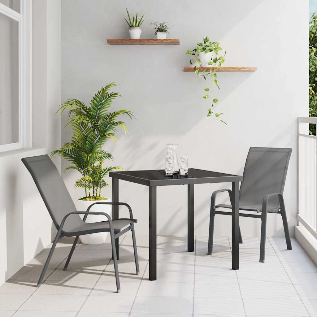 Tuin eettafelset 3 pcs Grijs en zwart Poedercoating staal – afbeelding 1