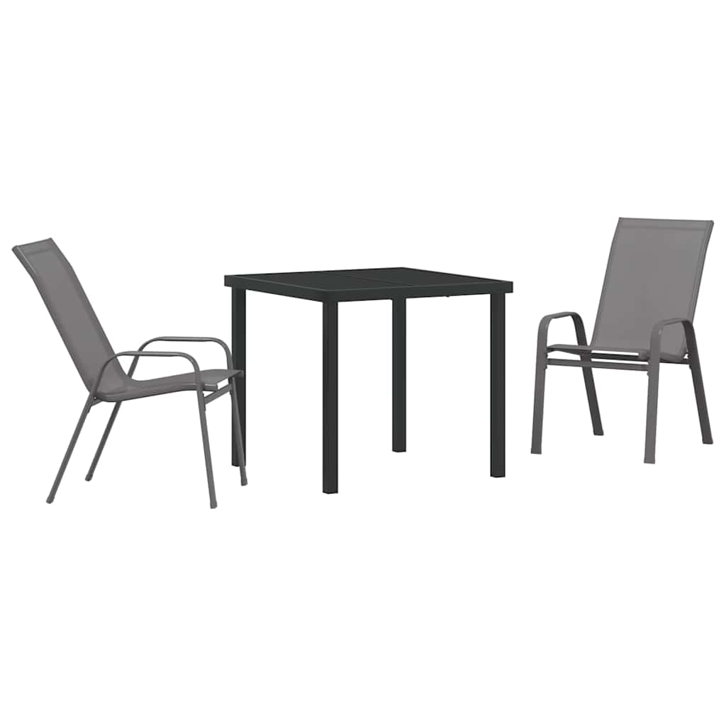 Tuin eettafelset 3 pcs Grijs en zwart Poedercoating staal – afbeelding 2