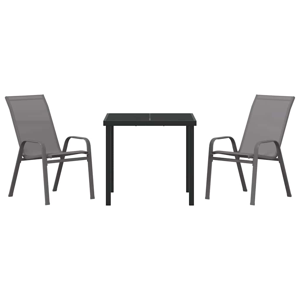 Tuin eettafelset 3 pcs Grijs en zwart Poedercoating staal – afbeelding 7