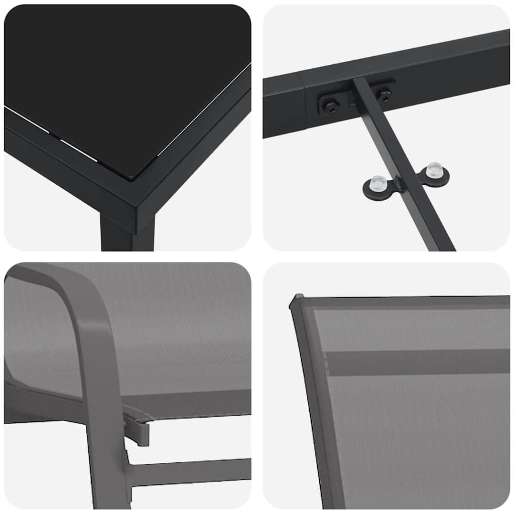 Tuin eettafelset 3 pcs Grijs en zwart Poedercoating staal – afbeelding 9