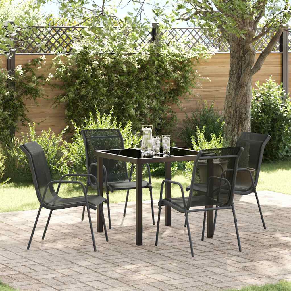 Tuin eettafelset 5 pcs Zwart Gepoedercoat staal – afbeelding 1