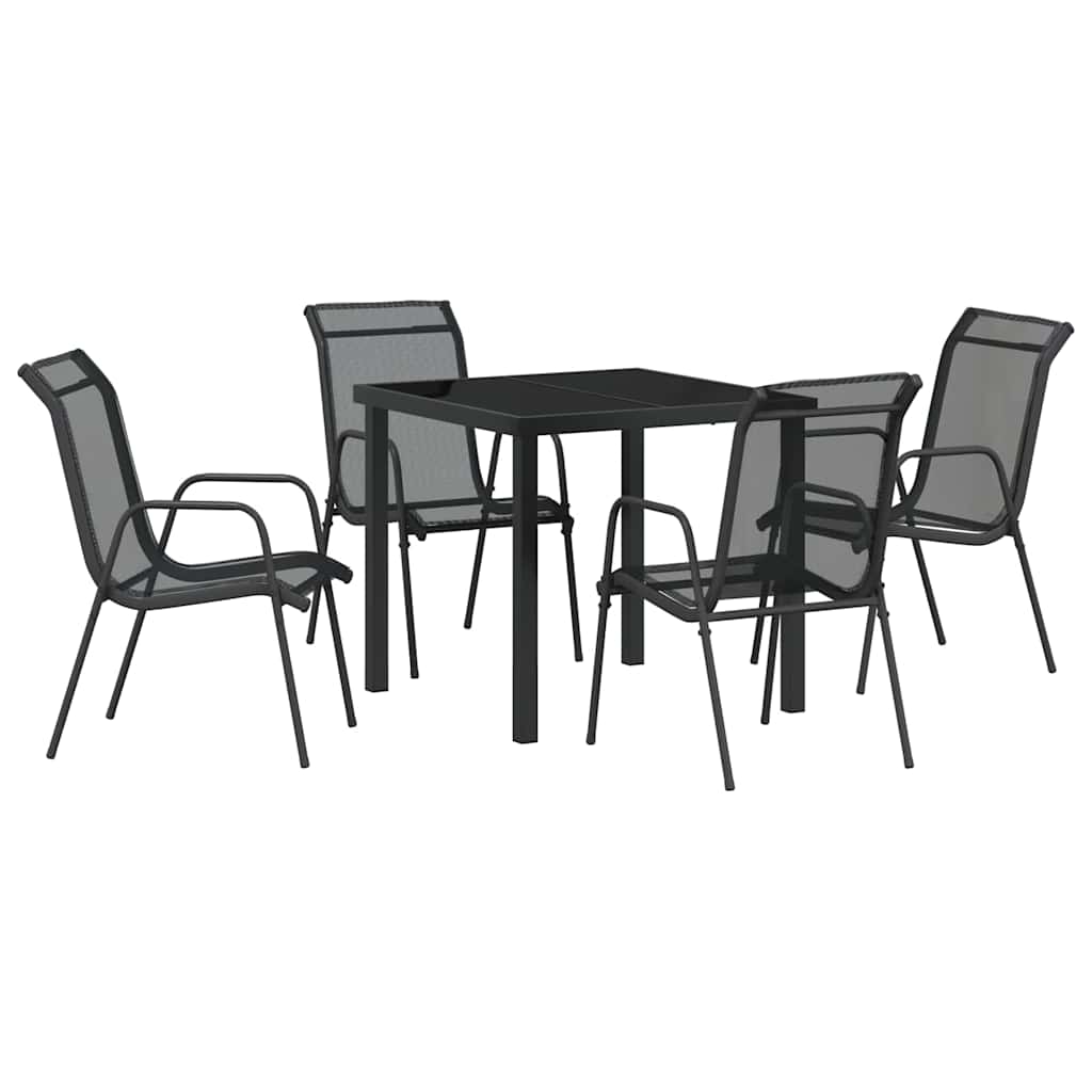 Tuin eettafelset 5 pcs Zwart Gepoedercoat staal – afbeelding 2