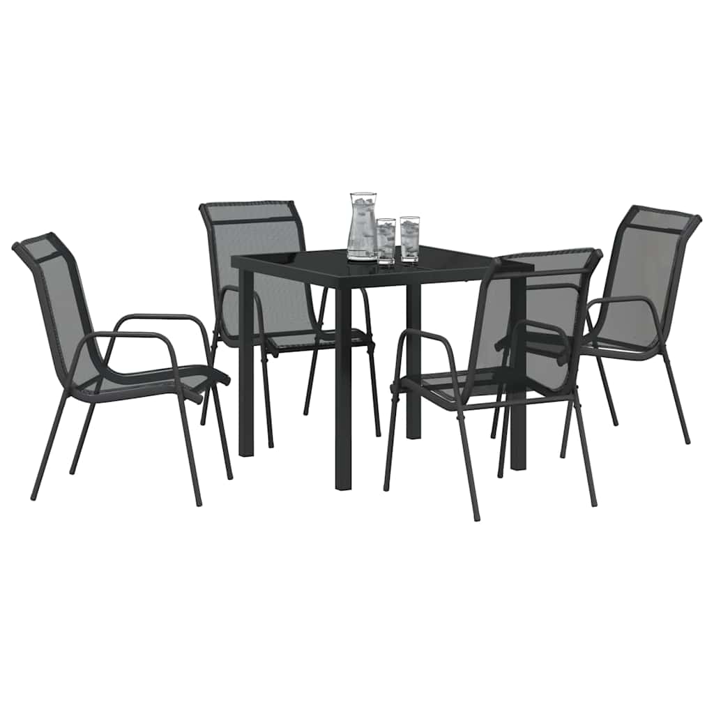 Tuin eettafelset 5 pcs Zwart Gepoedercoat staal – afbeelding 3
