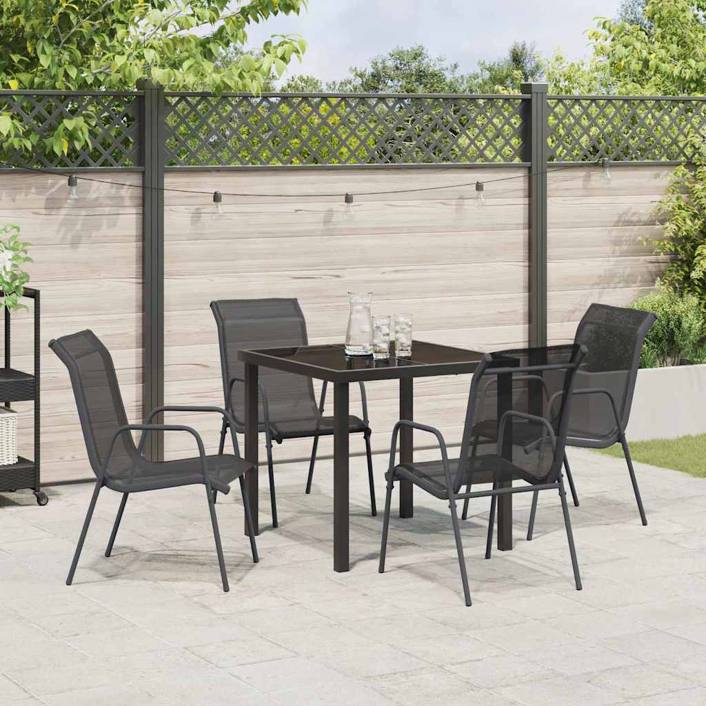Tuin eettafelset 5 pcs Zwart Gepoedercoat staal – afbeelding 4