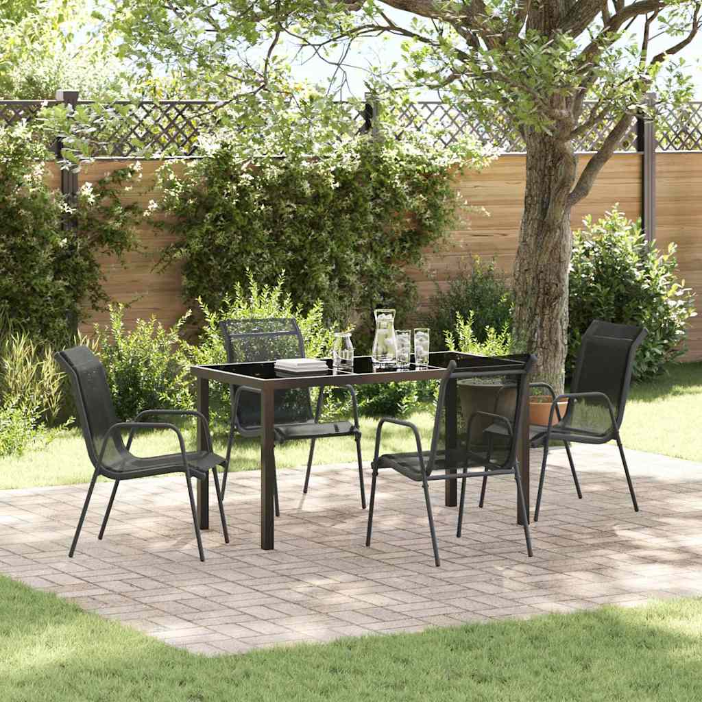 Tuin eettafelset 5 pcs Zwart Gepoedercoat staal – afbeelding 1