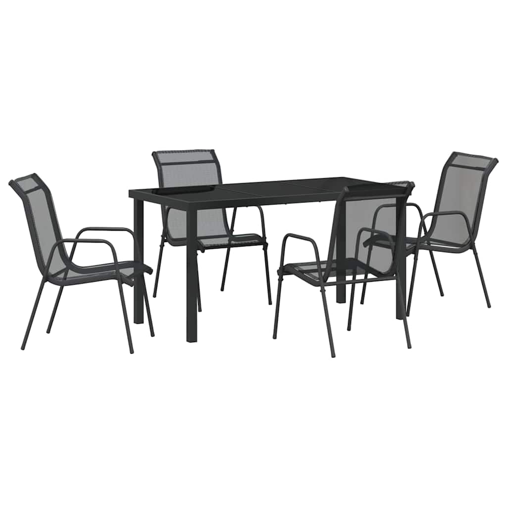 Tuin eettafelset 5 pcs Zwart Gepoedercoat staal – afbeelding 2