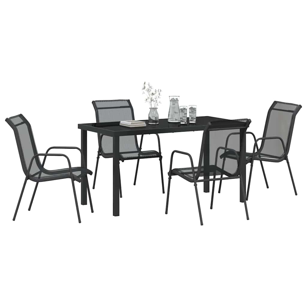 Tuin eettafelset 5 pcs Zwart Gepoedercoat staal – afbeelding 3
