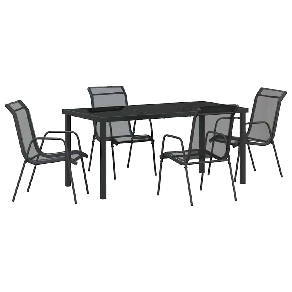 Tuin eettafelset 5 pcs Zwart Gepoedercoat staal – afbeelding 2
