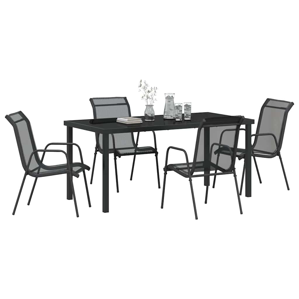 Tuin eettafelset 5 pcs Zwart Gepoedercoat staal – afbeelding 3