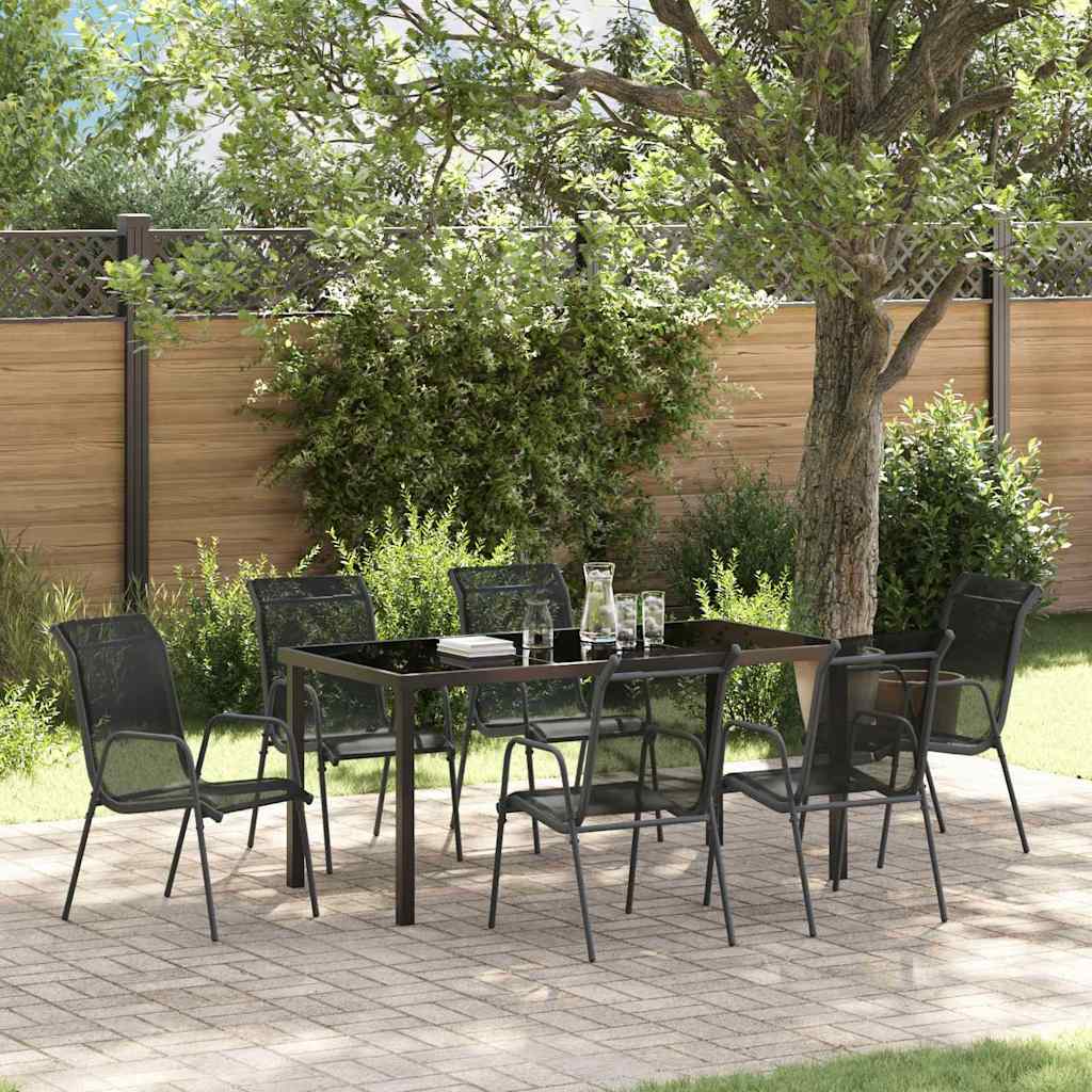 Tuin eettafelset 7 pcs Zwart Gepoedercoat staal – afbeelding 1