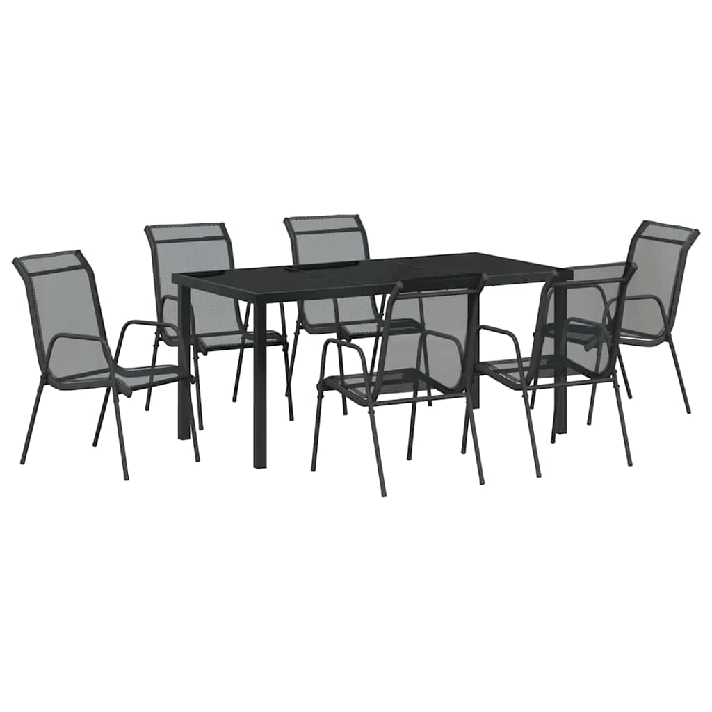 Tuin eettafelset 7 pcs Zwart Gepoedercoat staal – afbeelding 2