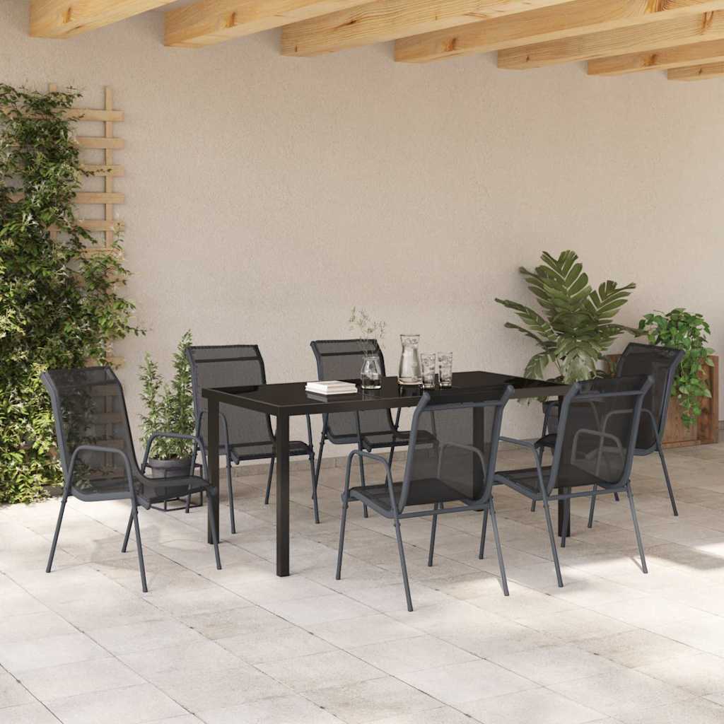 Tuin eettafelset 7 pcs Zwart Gepoedercoat staal – afbeelding 4