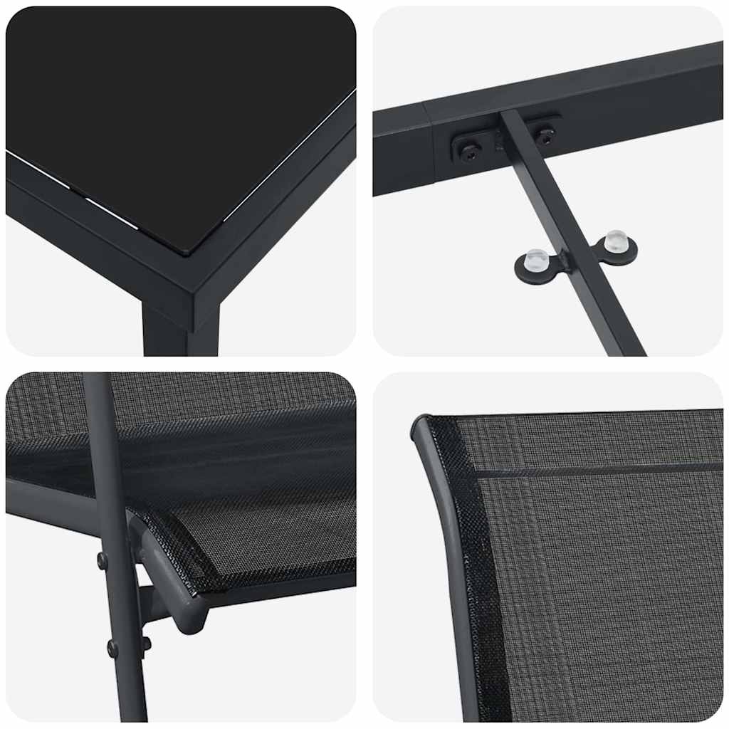 Tuin eettafelset 7 pcs Zwart Gepoedercoat staal – afbeelding 9