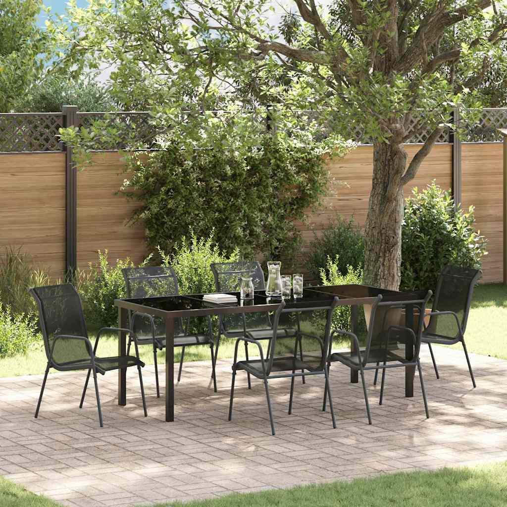 Tuin eettafelset 7 pcs Zwart Gepoedercoat staal – afbeelding 1