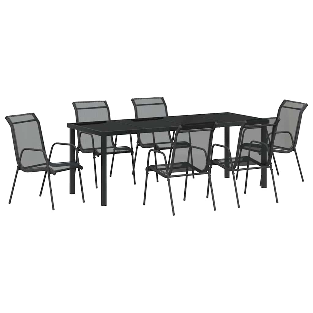 Tuin eettafelset 7 pcs Zwart Gepoedercoat staal – afbeelding 2