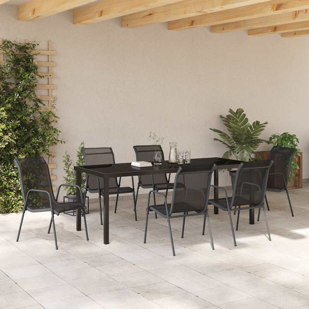Tuin eettafelset 7 pcs Zwart Gepoedercoat staal – afbeelding 4