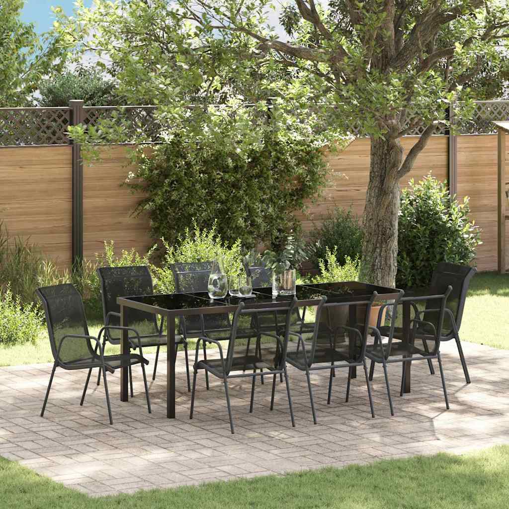 Tuin eettafelset 9 pcs Zwart Gepoedercoat staal – afbeelding 1