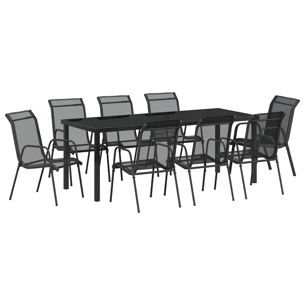 Tuin eettafelset 9 pcs Zwart Gepoedercoat staal – afbeelding 2