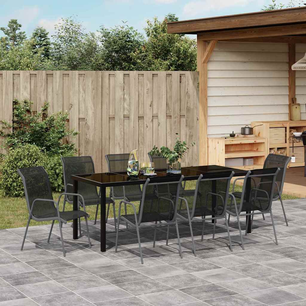 Tuin eettafelset 9 pcs Zwart Gepoedercoat staal – afbeelding 4