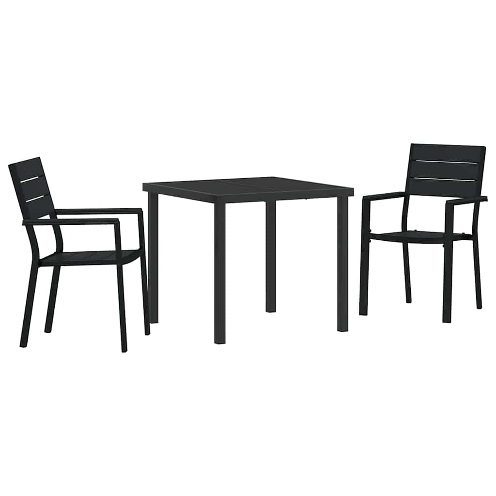 Tuin eettafelset 3 pcs Zwart Gepoedercoat staal – afbeelding 2