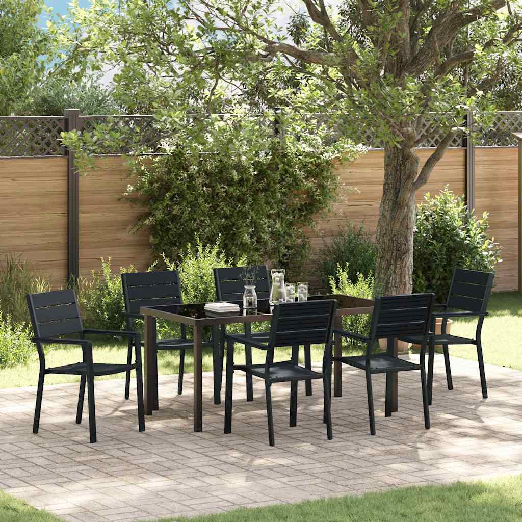Tuin eettafelset 7 pcs Zwart Gepoedercoat staal – afbeelding 1