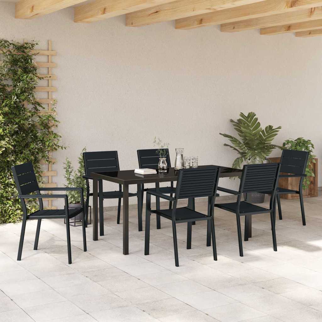 Tuin eettafelset 7 pcs Zwart Gepoedercoat staal – afbeelding 4