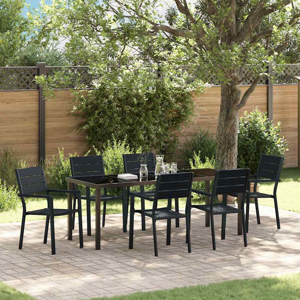 Tuin eettafelset 7 pcs Zwart Gepoedercoat staal – afbeelding 1