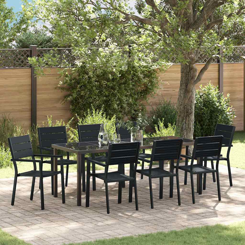 Tuin eettafelset 9 pcs Zwart Gepoedercoat staal – afbeelding 1